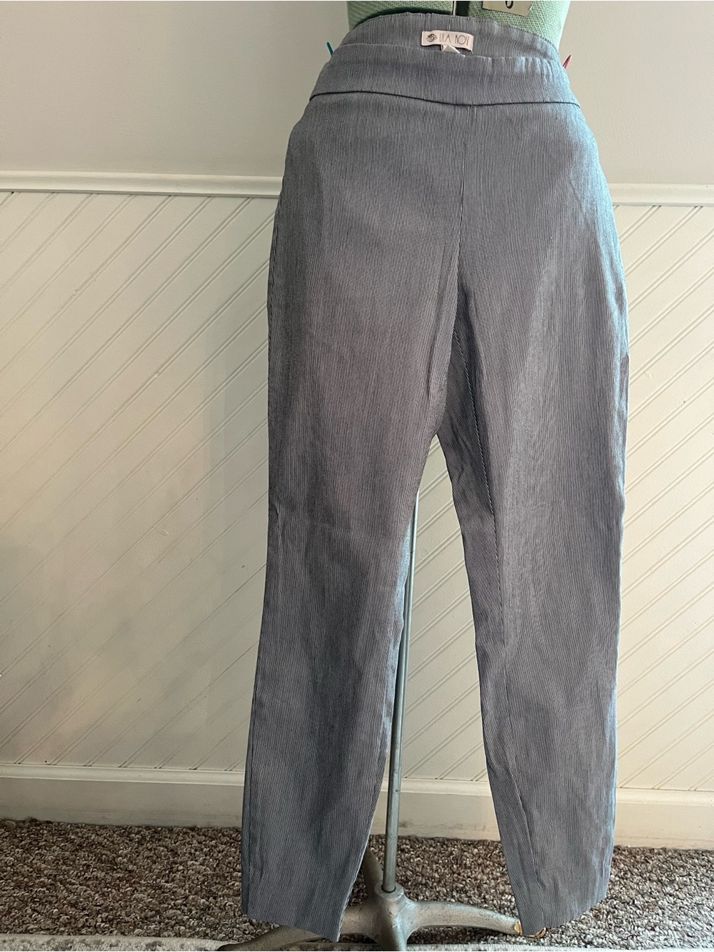 Lila Rose Pinstripe Straight-Leg Pants in Black and White